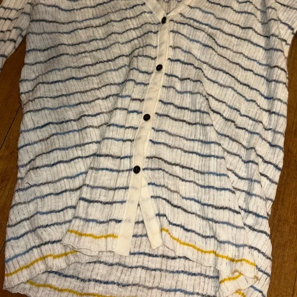 Free People Cream and Blue Striped Collared Cardigan XL NWT - Picture 2 of 6